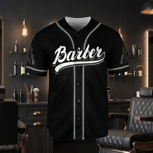 Personalized Grey striped Name Barber Baseball Jersey <b>for</b> <b>Men</b> - Product Image 3