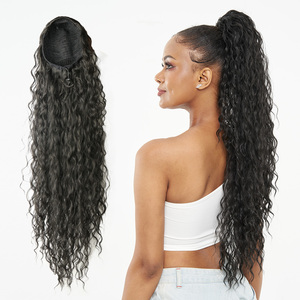Extensions de cheveux synthétiques Julianna Futura Fiber 28 pouces, style Yaki lisse, boucles lâches, vague d'eau, queue de cheval à cordon - Product Image 1