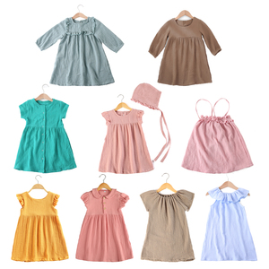 Monogramma vestiti estivi <span class=keywords><strong>di</strong></span> <span class=keywords><strong>cotone</strong></span> <span class=keywords><strong>di</strong></span> <span class=keywords><strong>mussola</strong></span> <span class=keywords><strong>di</strong></span> lino bottoni in bianco 2-10 anni per bambini vestiti da ragazza - Product Image 3