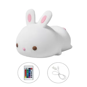 Rabbit silicone night light lamps home/travel decor cute animal touch design lamp