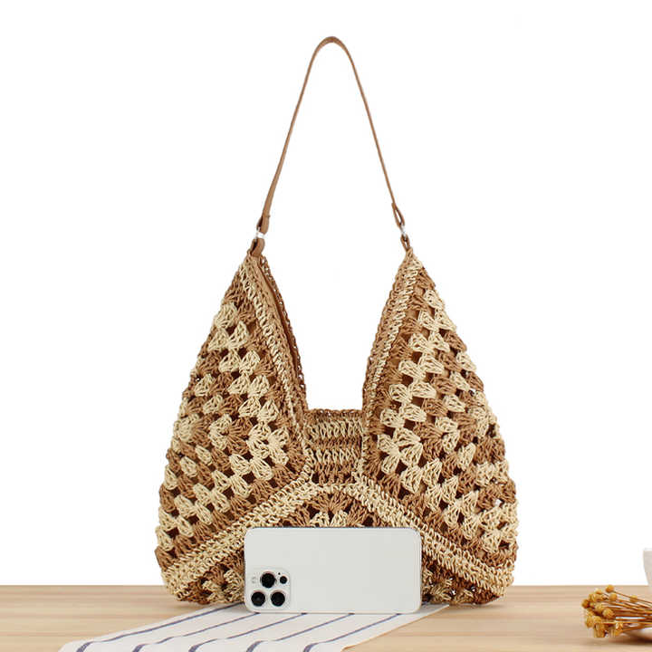 Pink Boho Straw Beach Tote
