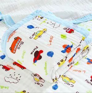 Hotsale 100% cotton 6 layers baby muslin blankets cartoon patterns for newborn baby fabric