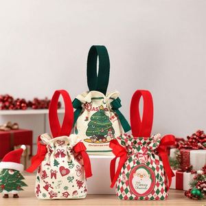 Sacs à cordon épais en toile, pochettes mignonnes pour la veille de Noël, cadeaux de maternelle, décorations festives - Product Image 1