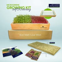 Set Kit Penanaman Mikrogreens Persegi Otomatis dengan Baki dan Bingkai Bambu, untuk Kebun Rumah, Kebun Dalam Ruangan, Pot Bunga Gantung