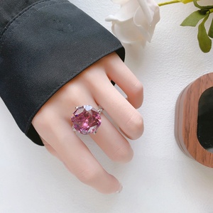 Fashion Jewelry Eco-friendly Copper 16*16mm Red Corundum Zircon Gold Plated Solitaire Diamond <b>Rings</b> Women for Engagement Promise - Product Image 6