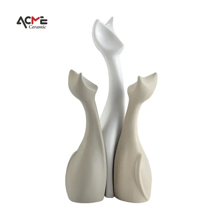 Abstract simplicity ceramic animal statue modern nordic design sculpture white cat ornament for home decor
