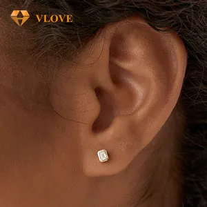 VLOVE Schmuck für Damen Massivgold-Schmuck 14K Smaragdgeschnittene Bezel-Setting Stecker-Ohrringe