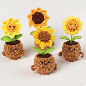 Punto de ganchillo positivo girasol <span class=keywords><strong>corazón</strong></span> <span class=keywords><strong>Cactus</strong></span> suculenta planta en maceta para decoración del hogar profesores de San Valentín regalo del Día de la madre - Product Image 1