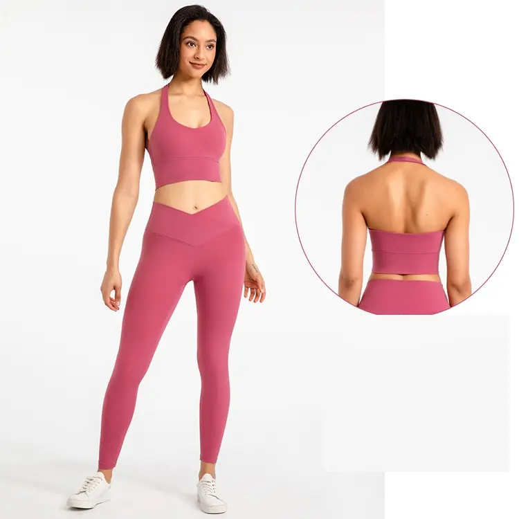Yandian-Conjunto de Yoga ligero para mujer, Leggings elásticos de piel suave con ajuste en forma de V, secado rápido, mallas de Yoga con cuello Halter
