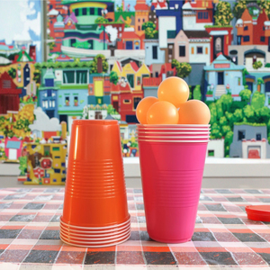 16oz 473mL PS Vasos de plástico desechables roscados Logotipo personalizado Cerveza Pong Juego Fiesta Tazas <span class=keywords><strong>Rojo</strong></span> para graduación Navidad Fiestas de Pascua - Product Image 3