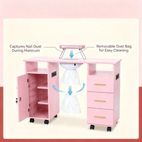 Table de manucure rose mobile, station de salon de manucure avec 3 tiroirs, collecteur de poussière pour ongles, table de manucure mobile