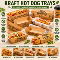 Boîte à hot-dogs personnalisée pliable en carton kraft recyclable pour l'emballage de snacks de stade, commandes en gros pour boulangeries et comptoirs de cafés