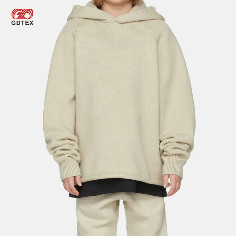 GDTEX Custom Beige Rib Knit Kid Hoodies vêtements d'enfants Sweat-shirt à ourlet roulé pour garçons filles Vêtements pour enfants sweatshirt pour tout-petits