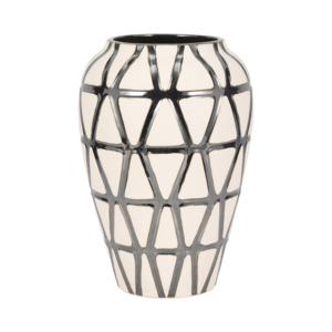 Architectural Vase Geometric <b>Grid</b> Design <b>Metal</b> Decorative Flower Vase for Living Room Home Accents - Product Image 1