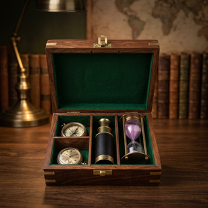 Coffret Cadeau Nautique Promotionnel : Jumelles en Laiton, Boussole, Sablier, Boîtier en Bois Fait Main, Décoration de Bureau ALI DECORATOR pour Mariage - Product Image 3