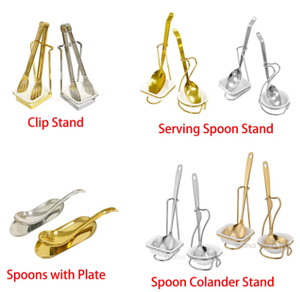 Đảng cổ điển duy nhất đôi gốm Bát thép không gỉ vàng thương mại phục vụ thực phẩm muỗng chủ Spatula phần còn lại & Pot Clips - Product Image 2