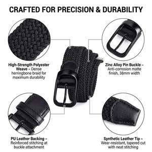 3.5cm 38mm Logo personnalisé hommes noir réglable tressé en cuir extensible bout élastique tissé <span class=keywords><strong>ceinture</strong></span> extensible - Product Image 3