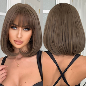 Nhà Máy Outlet Nâu <span class=keywords><strong>Bob</strong></span> tóc giả tổng hợp với những tiếng nổ ngắn thẳng nhiều lớp Lolita tự nhiên kiểu tóc bền - Product Image 1