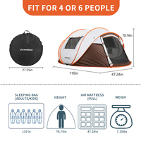 Carpa de Camping Automática para 4-6 Personas, Instalación Instantánea, Impermeable, Protección UV, con Ventanas de Malla para Acampar al Aire Libre