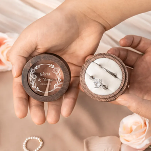 Petite boîte à anneaux ronde <span class=keywords><strong>en</strong></span> <span class=keywords><strong>bois</strong></span> avec couvercle transparent, boîte de rangement pour bijoux, porte-anneaux de mariage ou de fiançailles <span class=keywords><strong>en</strong></span> <span class=keywords><strong>bois</strong></span> - Product Image 3