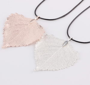 Fashion Latest Design Real <strong>Leaf</strong> Rose Gold Metal <strong>Jewelry</strong> Sets Necklace Choker Pendant for Women - Product Image 1