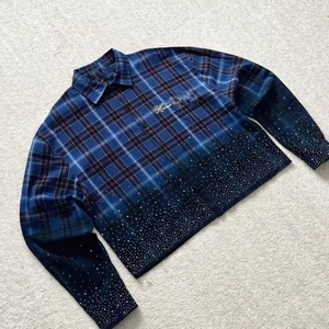 Camisa de Franela Holgada para Hombre, Diseño Vintage de Lujo, Corte Cuadrado, 100% Algodón Grueso, Manga Larga, con Pedrería - Product Image 1