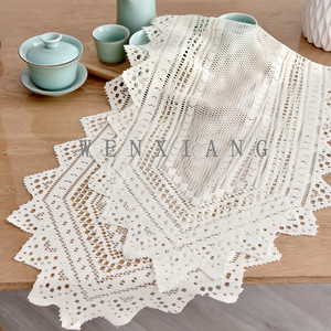 European Minimalist Hollow Lace Table Runner Rectangle Beige Polyester Home Decor - Product Image 3
