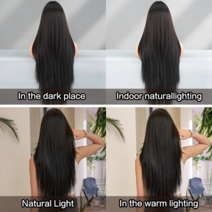 Nouvelle perruque longue et droite noire pour femmes, perruque synthétique résistante à la chaleur avec <span class=keywords><strong>frange</strong></span>, idéale pour le quotidien et le cosplay, effet cheveux naturels. - Product Image 6