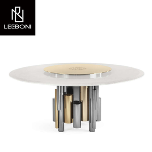 Phòng ăn sang trọng funiture trắng đá cẩm thạch bàn ăn thiết lập với lười biếng Susan xoay vòng bàn ăn thiết lập - Product Image 2