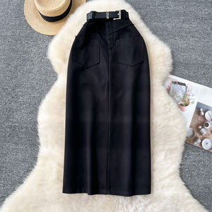 <span class=keywords><strong>Falda</strong></span> de lujo ligera Cintura alta de mujer vintage en el diseño de tubo recto de <span class=keywords><strong>carne</strong></span> de bloque largo <span class=keywords><strong>Falda</strong></span> con sentido de temperamento - Product Image 2