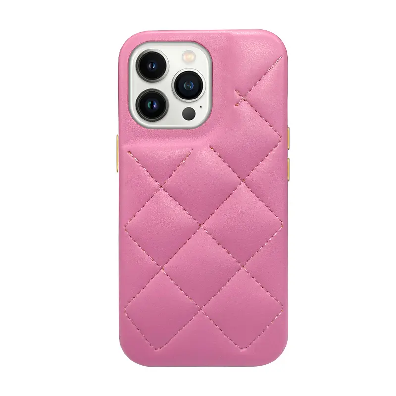 DL shockproof Metálico botões tampa da caixa do telefone móvel Chanelstyle diamante costura pele processo telefone caso para iPhone