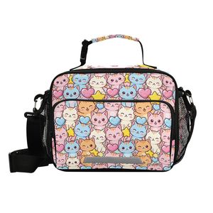 Sac à déjeuner isotherme portable avec imprimé chat mignon, fermeture éclair, sangle en maille pour l'école, les pique-niques et les voyages - Product Image 1
