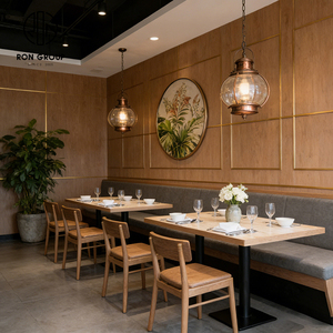 Muebles Modernos Minimalistas <span class=keywords><strong>para</strong></span> Restaurantes de Comida Rápida: Mesa y Silla de Madera con Acabado en Mármol, Tapizados en Cuero, Estilo Booth - Product Image 1