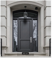 Porte d'entrée de luxe en acajou/noyer massif sculptée à la main, finition teintée sur mesure, panneau de verre double vitrage, porte extérieure