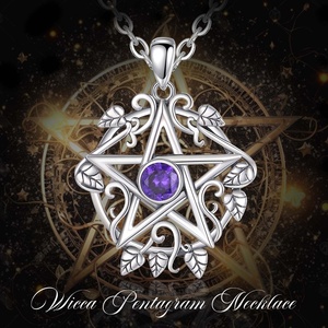 Zircon cubique violet 925 en argent Sterling conception spéciale bijoux fins sorcière Wiccan pentagramme pendentif collier pour femmes ou hommes - Product Image 5