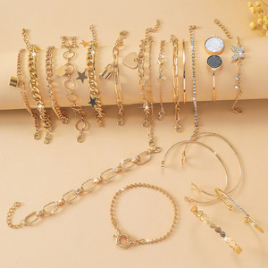 European and American cross-border hip-hop fashion metal <b>bracelet</b> <b>set</b>, stone texture butterfly star multi-element jewelry <b>set</b> - Product Image 4