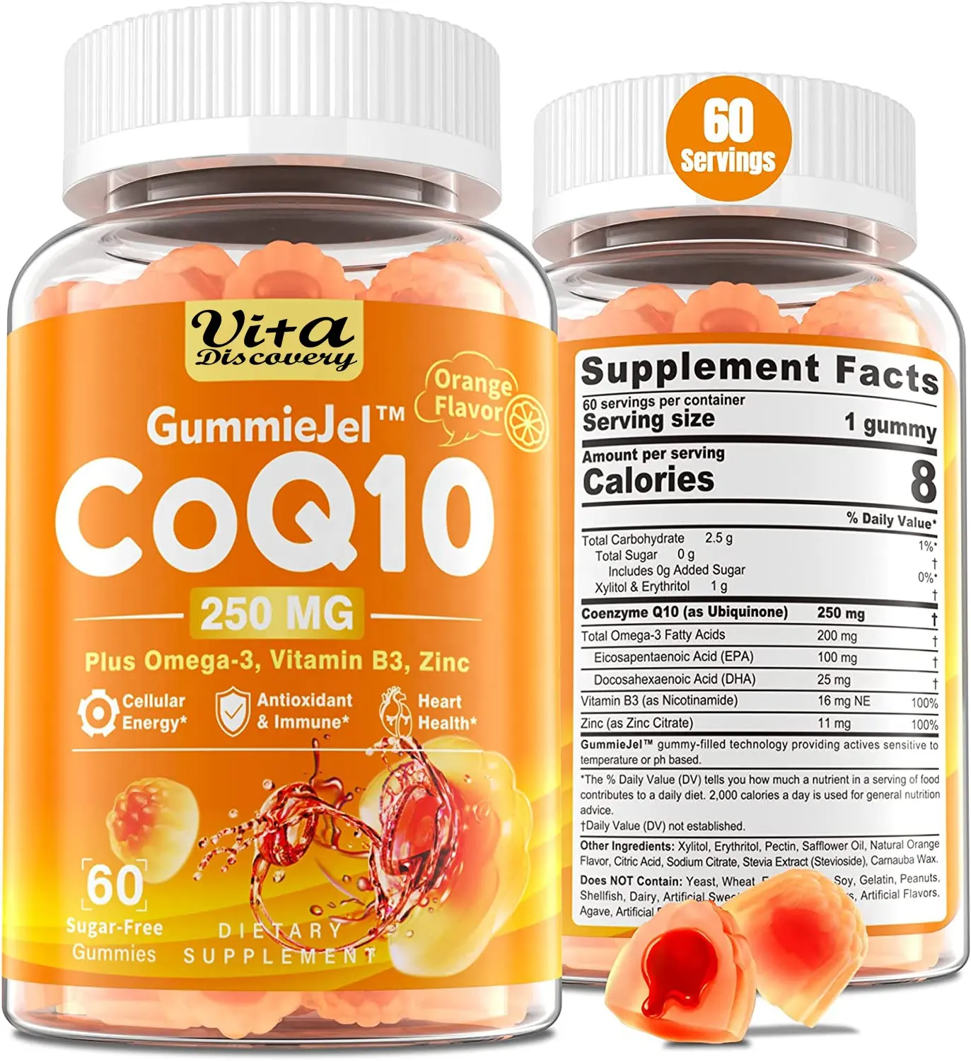 女性と男性のための無糖CoQ10充填グミと心臓の健康のためのオメガ-3亜鉛ビタミンB3