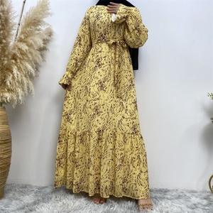 6434 #   Robe élégante pour femmes, tendance printemps-été, à col rond, à plis, avec poignets élastiques et doublure complète, motif floral - Product Image 2