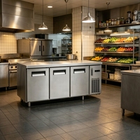 Table de travail réfrigérée pour cuisine de restaurant avec congélateur sous comptoir et réfrigérateur intégré