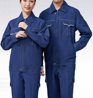 Combinaisons de travail en jean personnalisées haute visibilité avec boutons renforcés, résistantes à l'usure et antistatiques pour les secteurs minier, pétrolier et électrique.