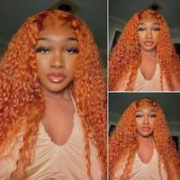 Perruque en dentelle 13x4 complète en cheveux humains brésiliens vierges Remy, couleur gingembre 350, bouclés Jerry et ondulés effet eau, vente en gros
