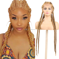Soldes Exceptionnelles Perruques Synthétiques en Dentelle 32 Pouces Longues Tresses Carrées Perruques en Dentelle Tressées à la Main pour Femmes Soutien Taille Moyenne