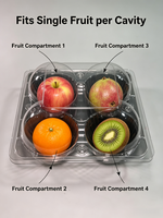 Boîte à fruits transparente écologique en gros, 4 compartiments, base carrée noire, conteneur en plastique PP/PET/PVC pour produits frais, supermarché
