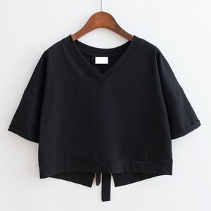 Camiseta corta Lisa informal de talla grande para mujer en método de tejido no tejido teñido liso transpirable de secado rápido - Product Image 2