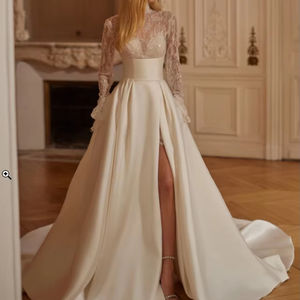 Ruolai HL638 кружевное мини-платье с высоким воротом и длинными рукавами 2 в 1 свадебное платье со съемной юбкой - Product Image 1