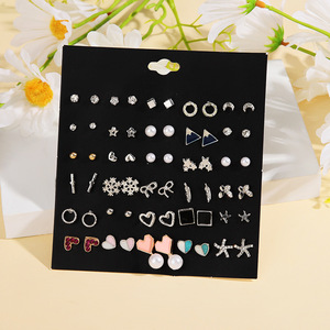 Korean Style Fashionable Heart <b>Earring</b> Set 30 Pairs Pearl Leaf Design Gift Jewelry Zinc Alloy Steel <b>Posts</b> - Product Image 2
