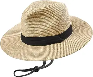 Tùy Chỉnh Giấy Rơm Trống Panama Hat Với Vẽ Dây Mềm Mại Thoáng Khí Người Đàn Ông Mũ Rơm