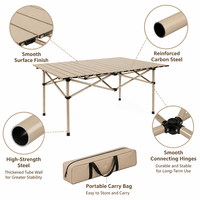Table de camping pliable facile à monter, plateau en bois, structure triangulaire renforcée en acier au carbone, table de pique-nique portable pour l'extérieur