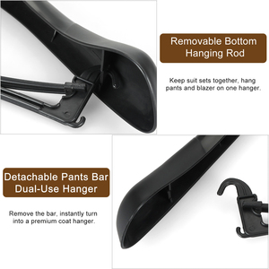 Cintres à costumes en plastique noir anti-choc à épaules larges avec barre porte-<span class=keywords><strong>pantalon</strong></span> amovible, cintres antidérapants pour costumes, vestes, pantalons - Product Image 5