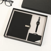 Ensemble cadeau d'affaires de luxe personnalisé FOCUS, bloc-notes en cuir PU A5, porte-clés, porte-cartes, logo personnalisé, impression sérigraphique, ensemble cadeau